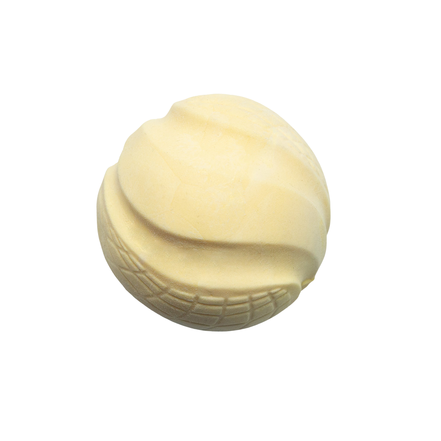 A yellow, solid-colored Sky Bounce Ballz toy for dogs.